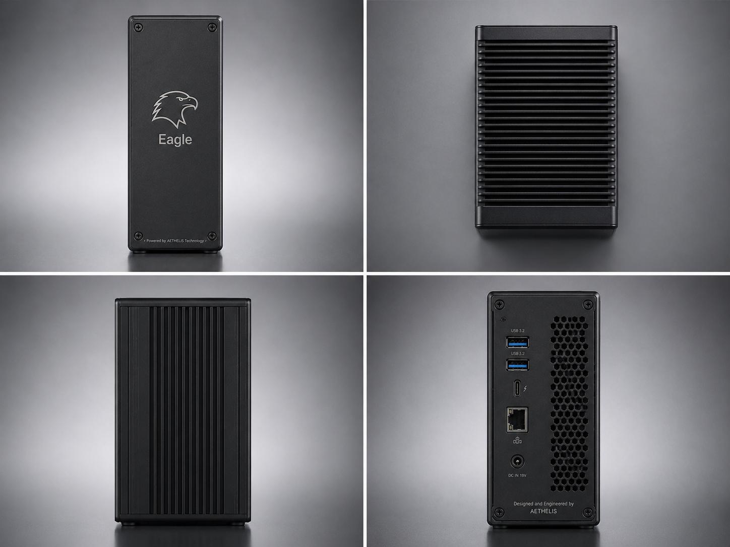 Eagle product views — front, chassis, and connectivity